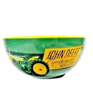 John Deere Tractor Serving Bowl Stoneware Green Yellow 9" Agriculture Decor NEW